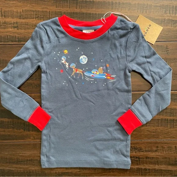 Mini Boden Blue Space Santa Long John Pajamas NWT - Picture 5 of 12